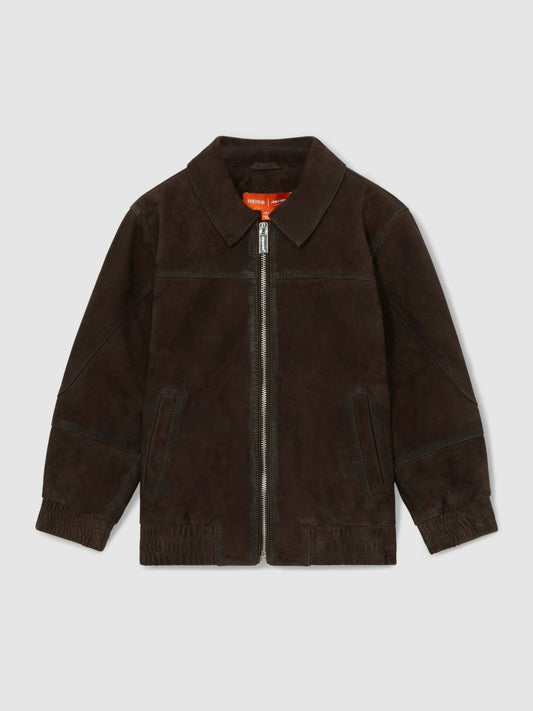 13-14 yrs Unisex Fit McLaren F1 Team Suede Bomber Jacket in Distressed Brown Children & Baby | Reiss