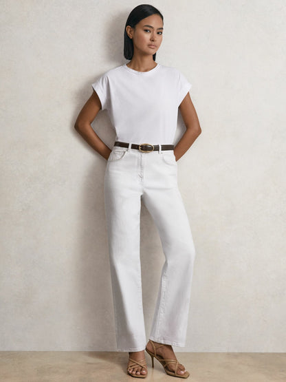 Petite Mid-Rise Straight-Leg Jeans in White Women | Reiss