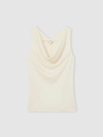 Ribbed Cowl-Neck Vest in Ivory Women | Reiss