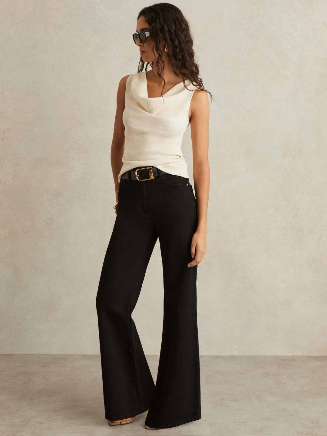 Ribbed Cowl-Neck Vest in Ivory Women | Reiss