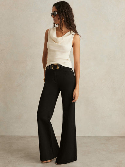 Ribbed Cowl-Neck Vest in Ivory Women | Reiss
