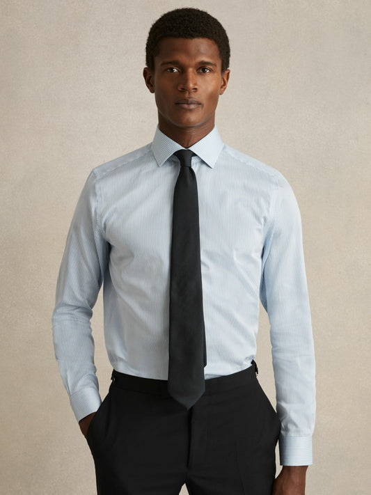 Regular Fit Cotton Sateen Shirt in Blue Stripe Men | Reiss