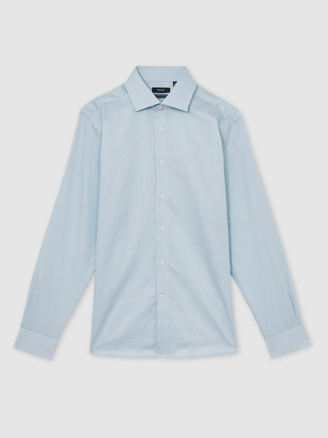 Regular Fit Cotton Sateen Shirt in Blue Stripe Men | Reiss