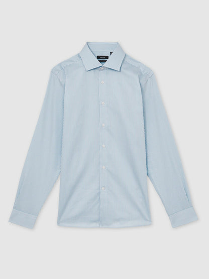 Regular Fit Cotton Sateen Shirt in Blue Stripe Men | Reiss