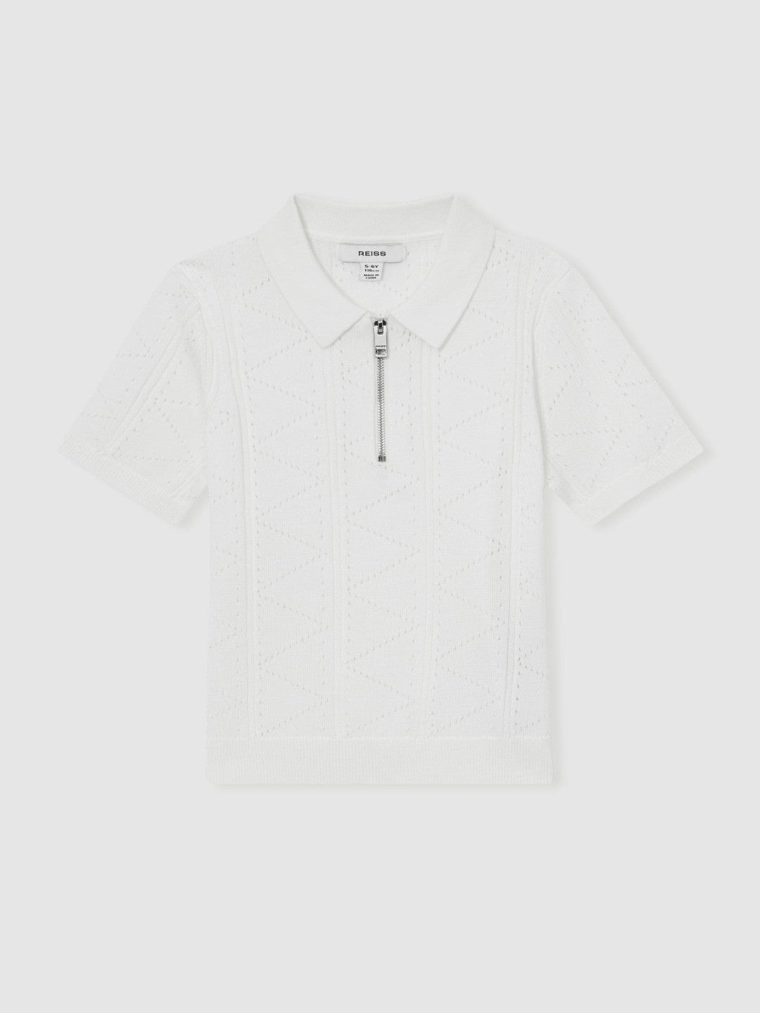 9-13 yrs Half-Zip Pointelle Polo Shirt in Off White Children & Baby | Reiss