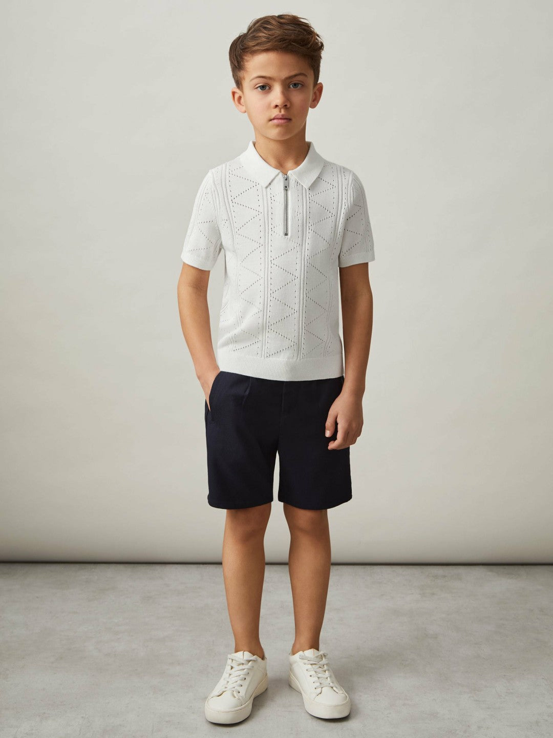 9-13 yrs Half-Zip Pointelle Polo Shirt in Off White Children & Baby | Reiss
