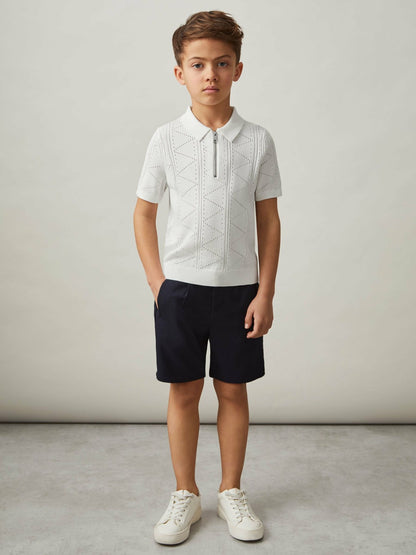 3-9 yrs Half-Zip Pointelle Polo Shirt in Off White Children & Baby | Reiss