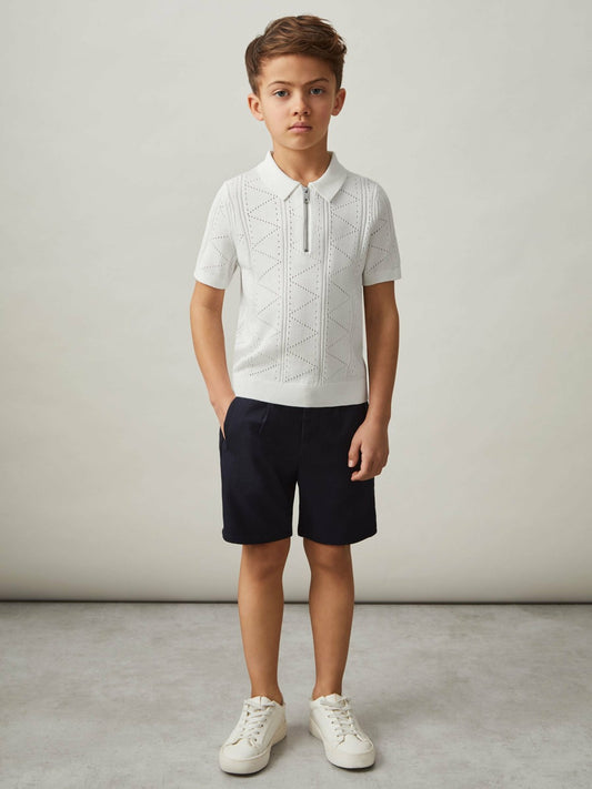 3-9 yrs Half-Zip Pointelle Polo Shirt in Off White Children & Baby | Reiss