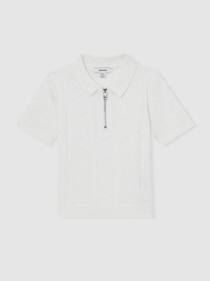 3-9 yrs Half-Zip Pointelle Polo Shirt in Off White Children & Baby | Reiss