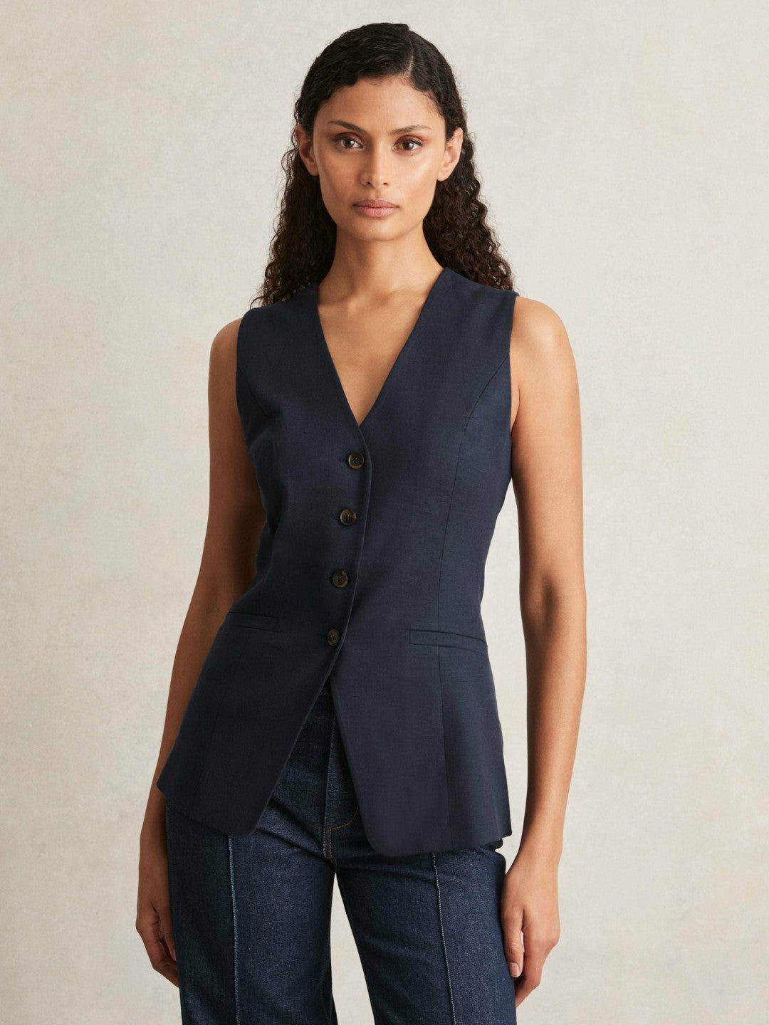 Paige Button-Through Vest in Dark Ink Blue Women | Reiss