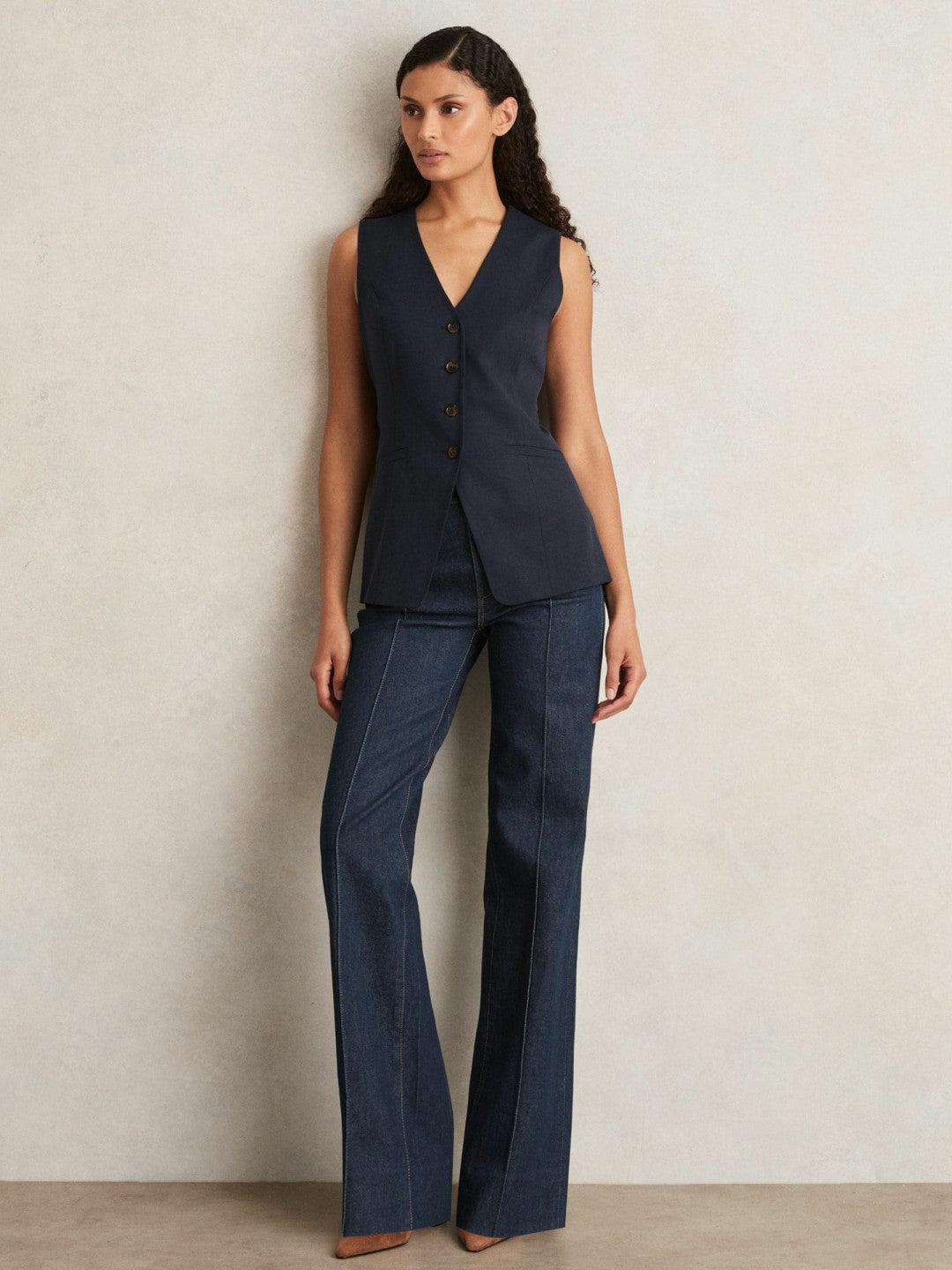 Paige Button-Through Vest in Dark Ink Blue Women | Reiss