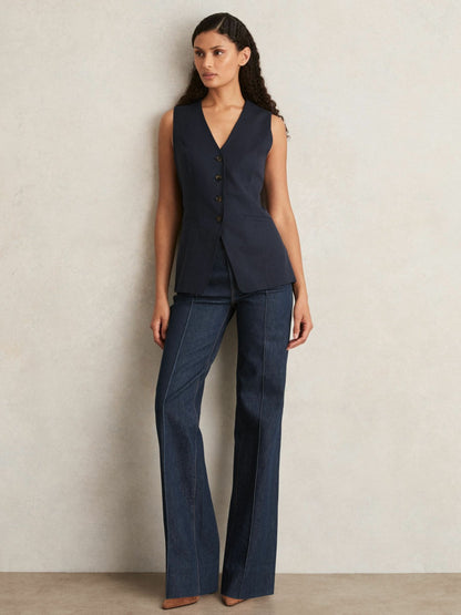 Paige Button-Through Vest in Dark Ink Blue Women | Reiss