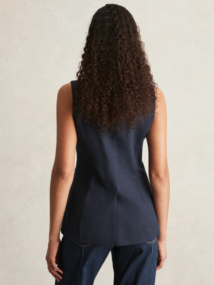 Paige Button-Through Vest in Dark Ink Blue Women | Reiss