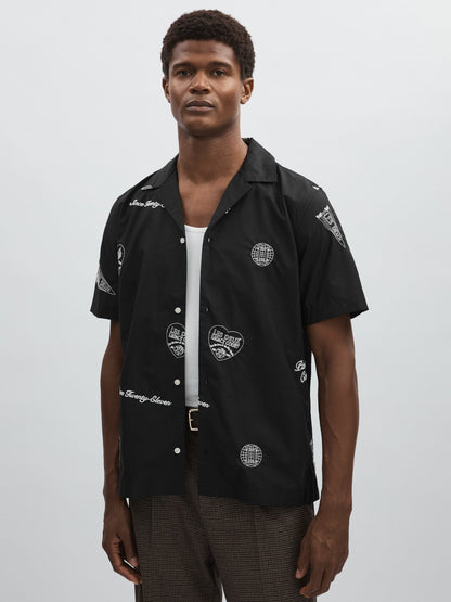 Les Deux Cotton Embroidered Shirt in Black Print Men | Reiss
