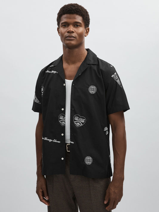 Les Deux Cotton Embroidered Shirt in Black Print Men | Reiss