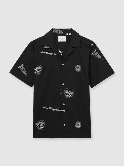 Les Deux Cotton Embroidered Shirt in Black Print Men | Reiss