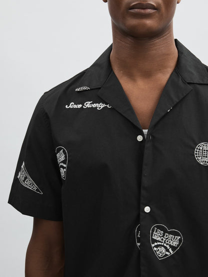 Les Deux Cotton Embroidered Shirt in Black Print Men | Reiss