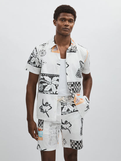 Les Deux Cotton Graphic-Print Shirt in Ivory Print Men | Reiss