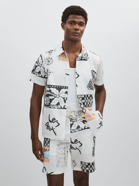 Les Deux Cotton Graphic-Print Shirt in Ivory Print Men | Reiss