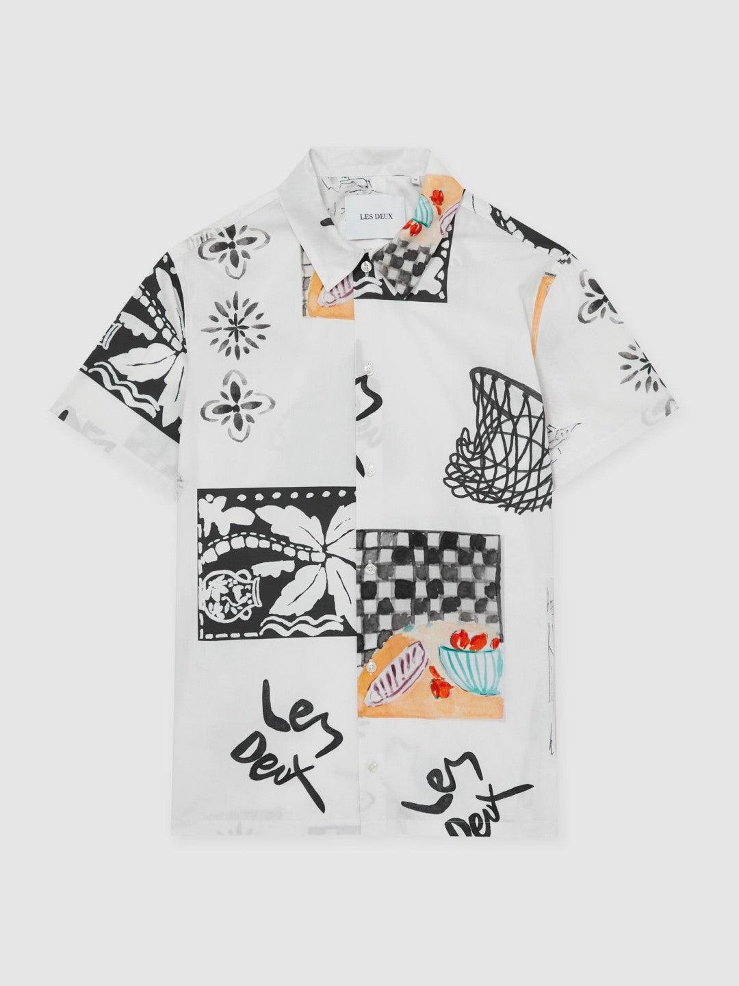 Les Deux Cotton Graphic-Print Shirt in Ivory Print Men | Reiss