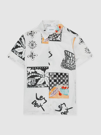 Les Deux Cotton Graphic-Print Shirt in Ivory Print Men | Reiss