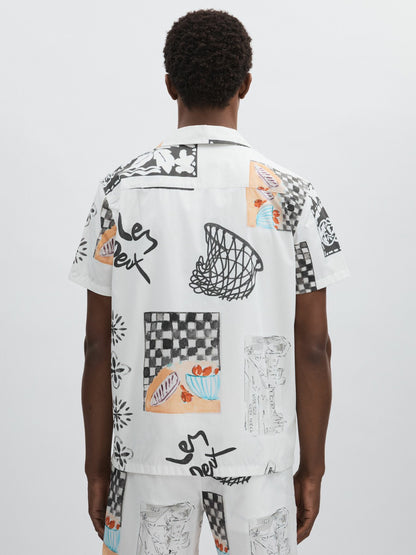 Les Deux Cotton Graphic-Print Shirt in Ivory Print Men | Reiss