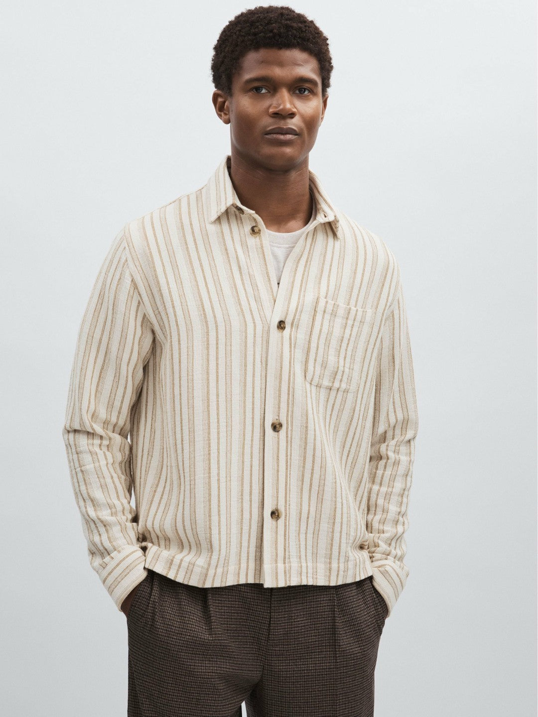 Les Deux Cotton-Blend Stripe Overshirt in Ivory Men | Reiss