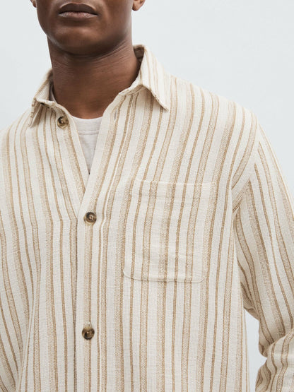 Les Deux Cotton-Blend Stripe Overshirt in Ivory Men | Reiss