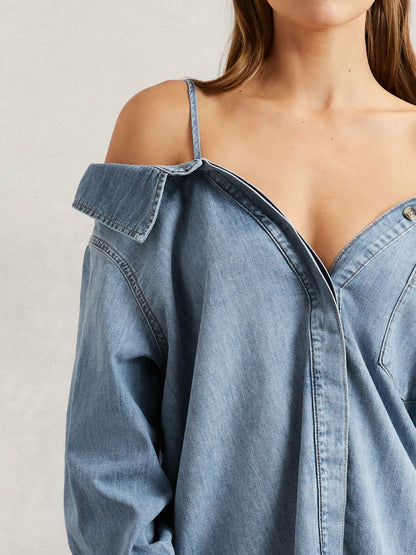 100% Cotton Shirt in Indigo Blue Women | Reiss