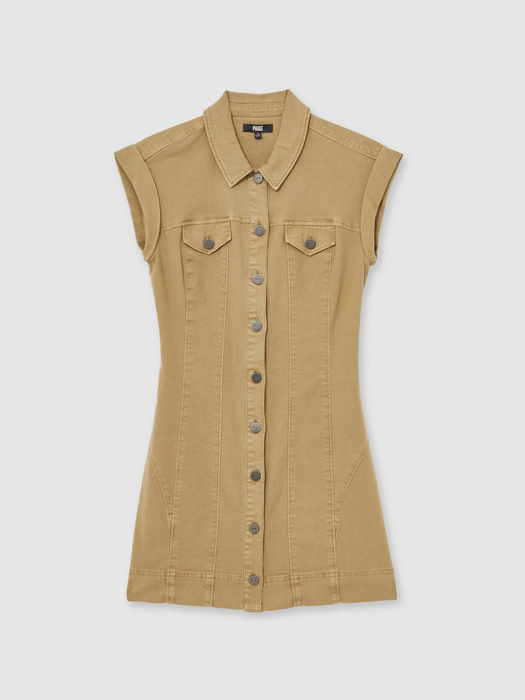 Paige Fern Beige Denim Button Through Mini Dress in Fern Beige Women | Reiss
