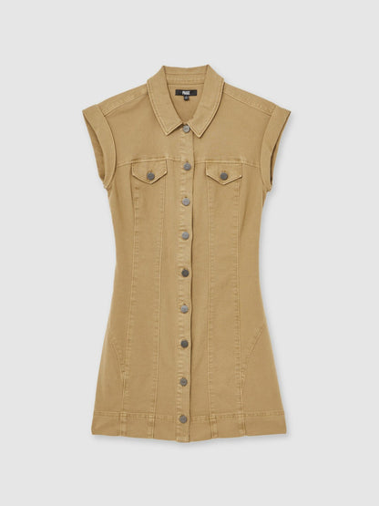 Paige Fern Beige Denim Button Through Mini Dress in Fern Beige Women | Reiss