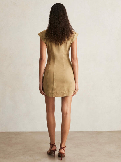 Paige Fern Beige Denim Button Through Mini Dress in Fern Beige Women | Reiss