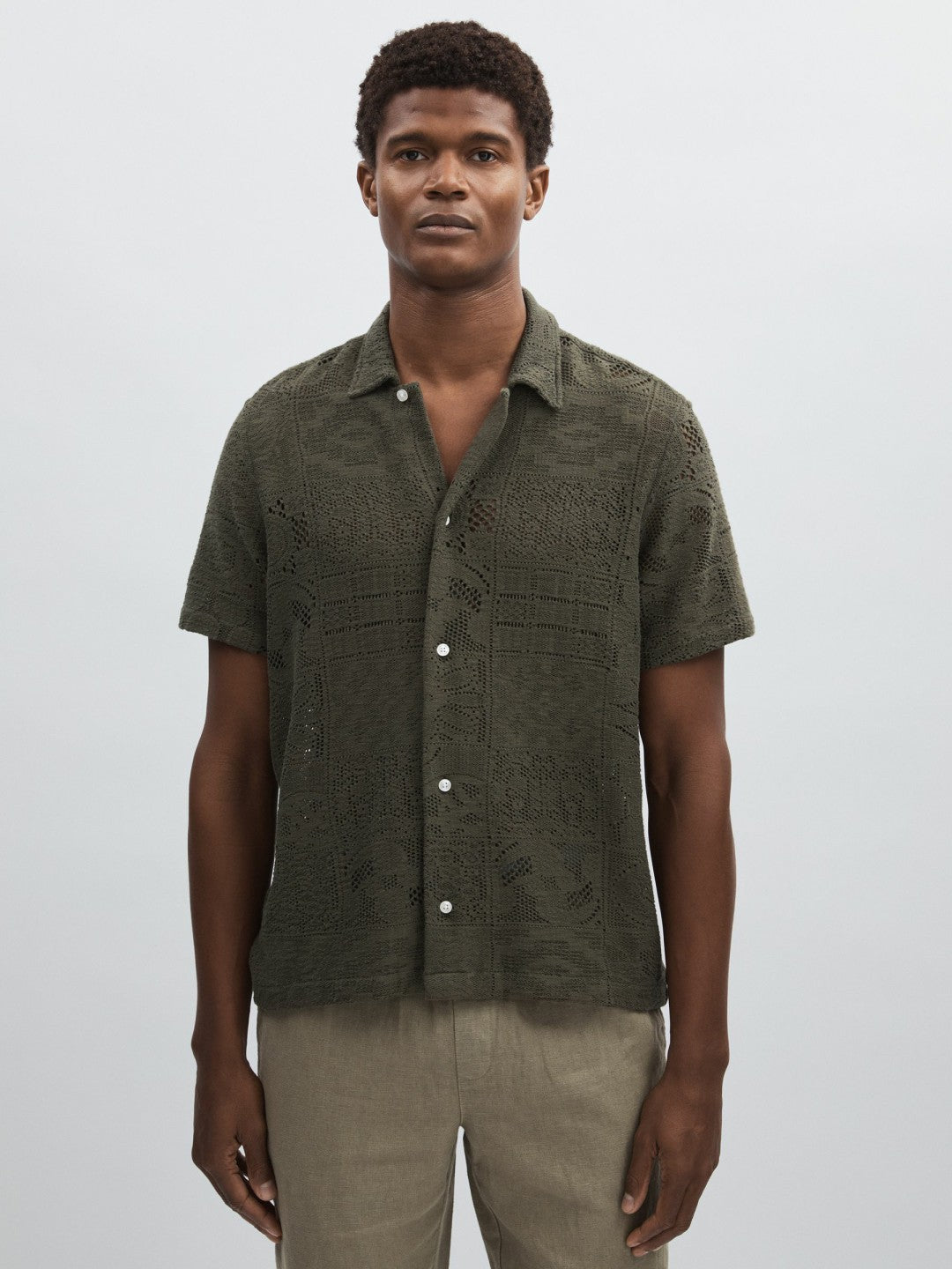 Les Deux Blend Lace Shirt in Olive Green Men | Reiss