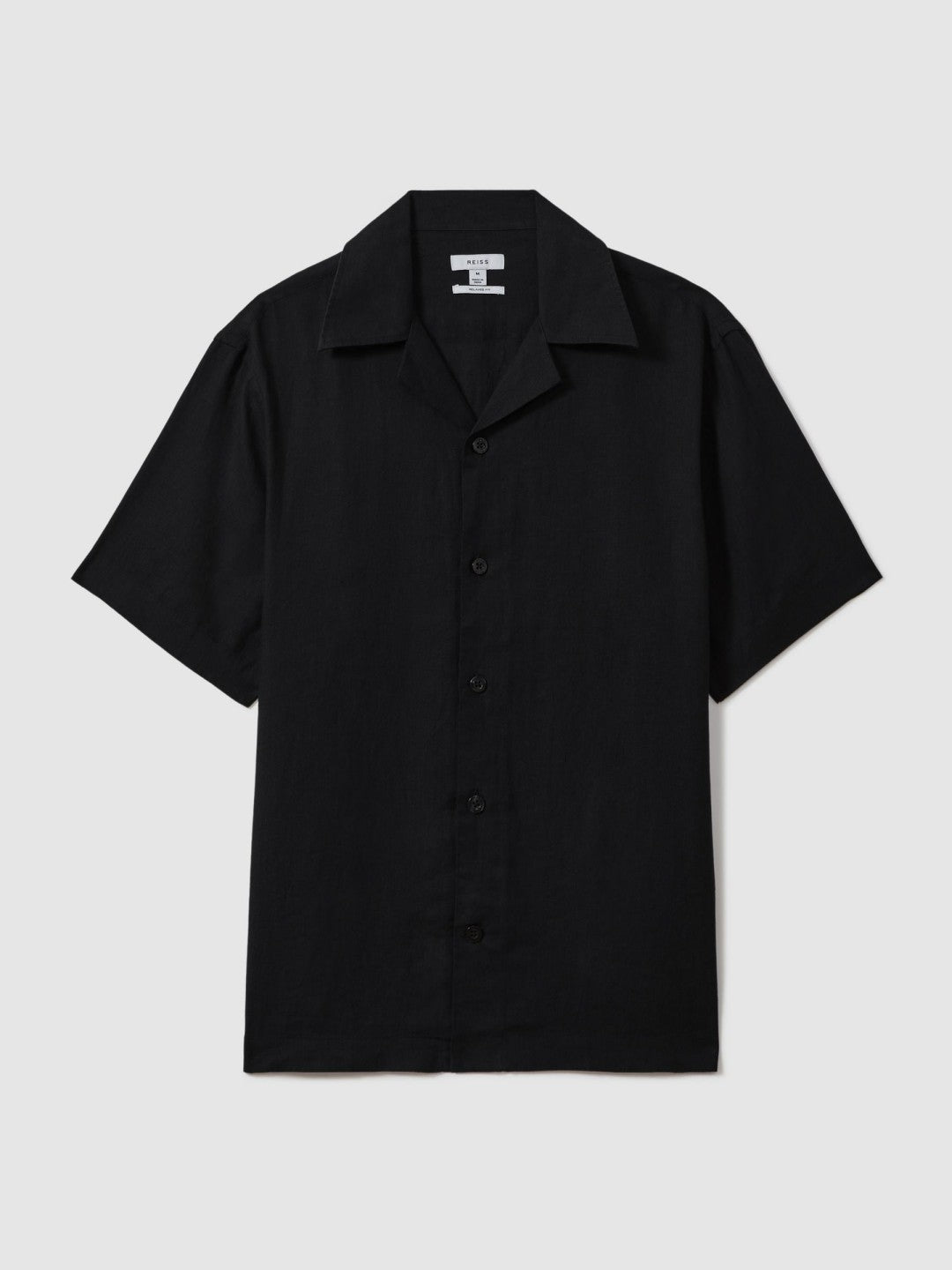 Linen Cuban-Collar Shirt in Black Men | Reiss