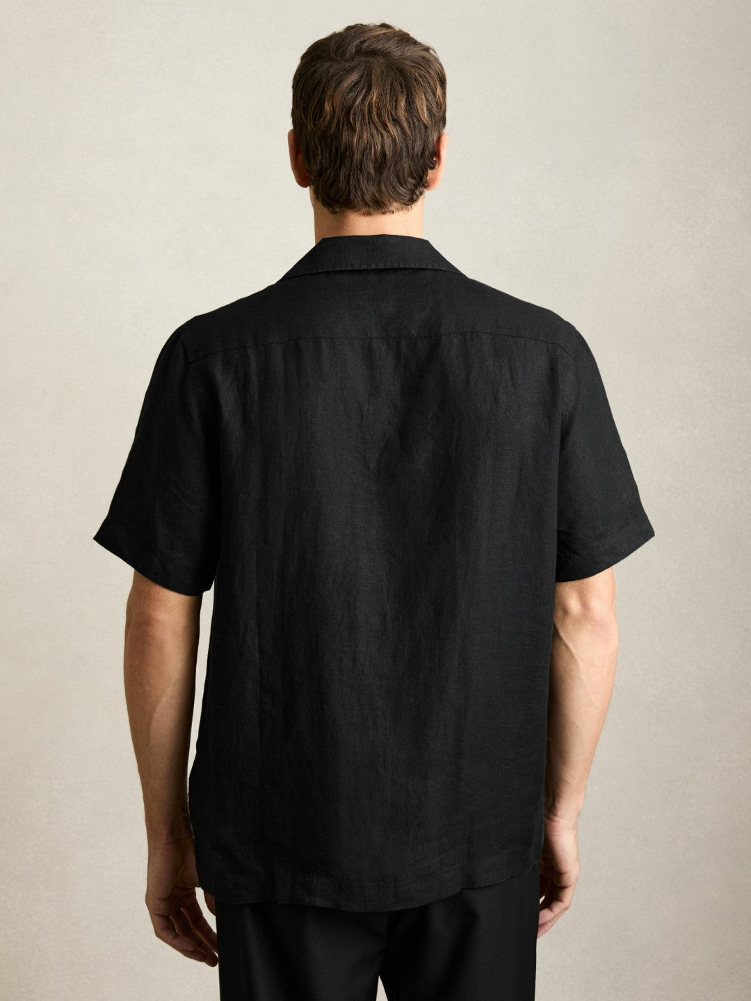 Linen Cuban-Collar Shirt in Black Men | Reiss