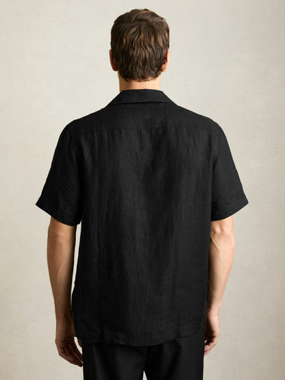 Linen Cuban-Collar Shirt in Black Men | Reiss