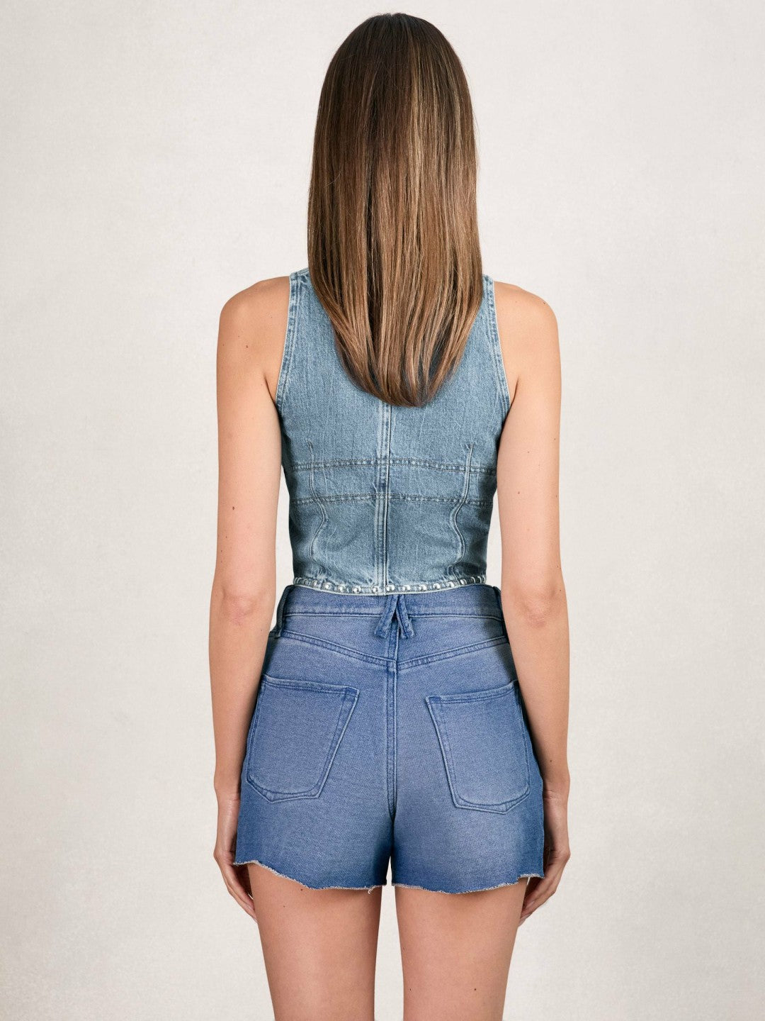 Studded Denim Vest in Indigo Blue Women | Reiss