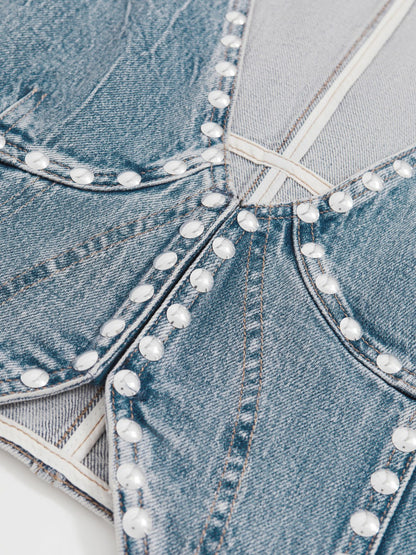 Studded Denim Vest in Indigo Blue Women | Reiss