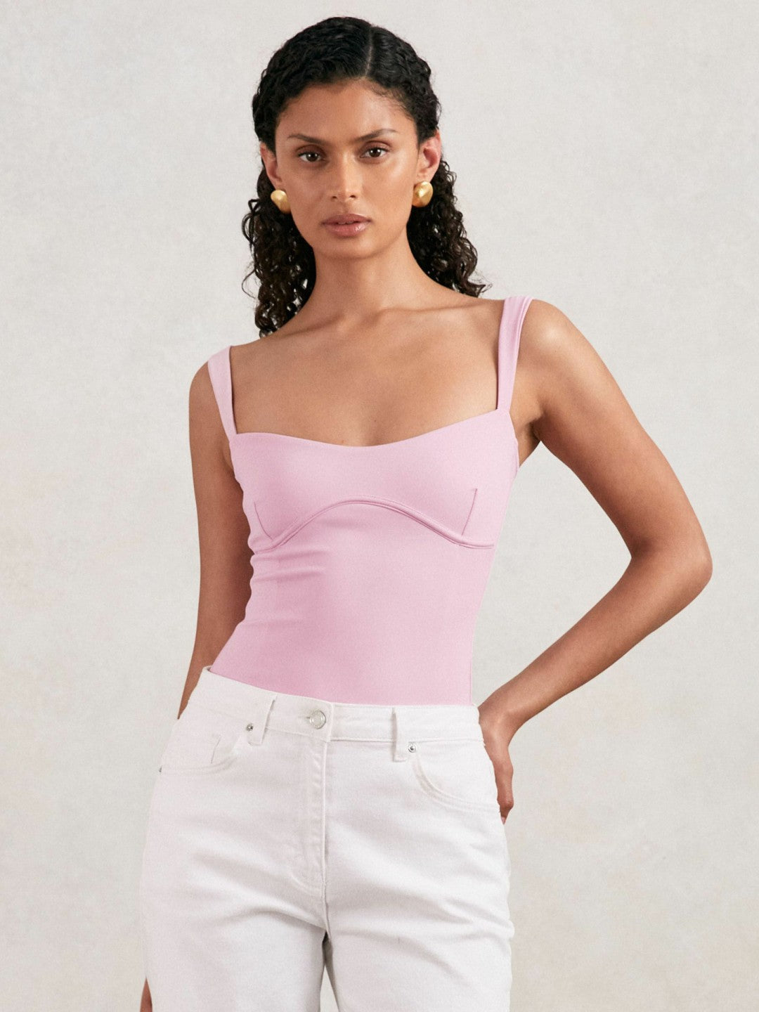 Good American Scuba Sweetheart Bodysuit in Light Pink Women | Reiss