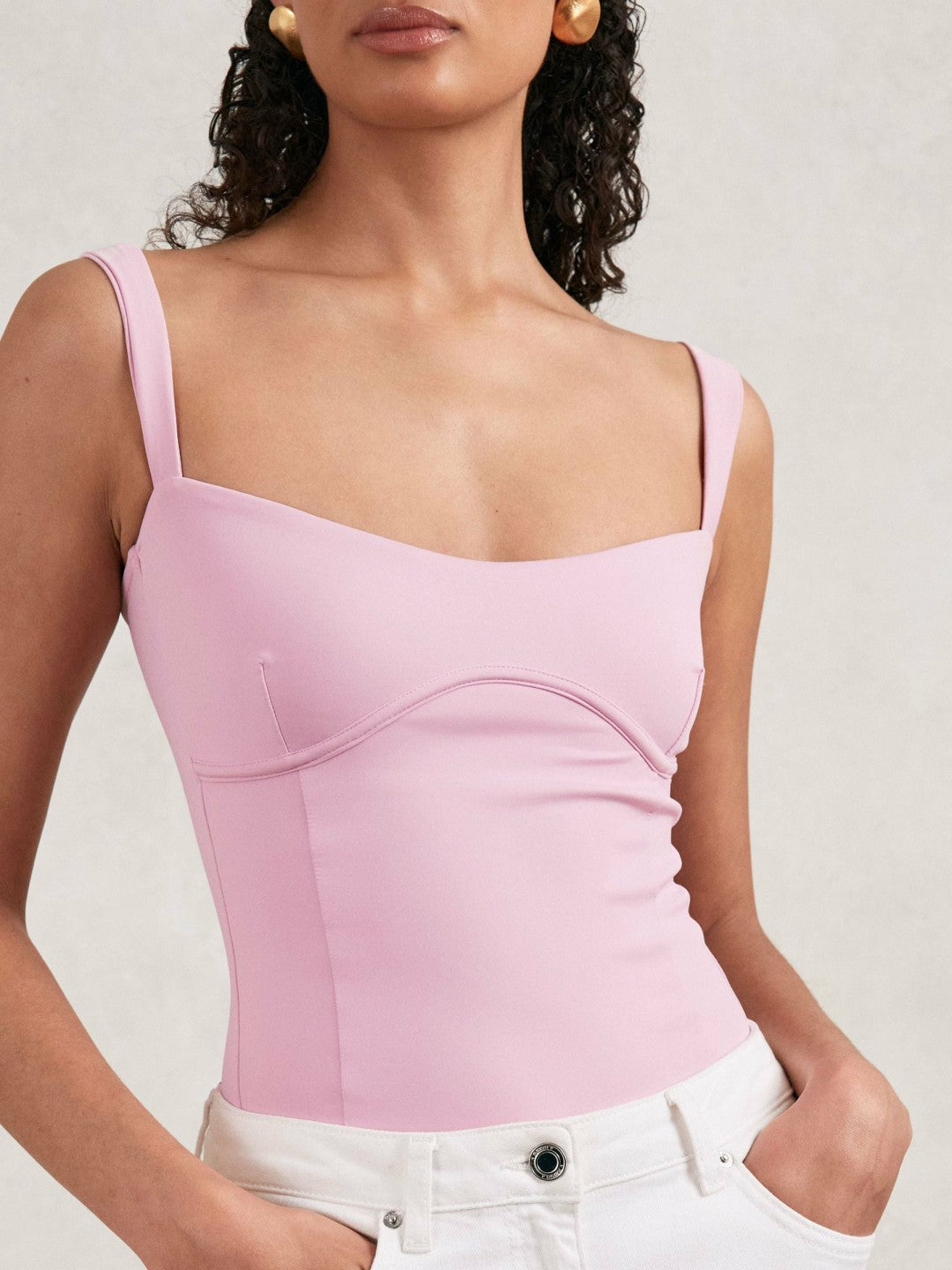 Good American Scuba Sweetheart Bodysuit in Light Pink Women | Reiss