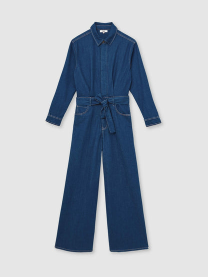 Paige Maraya Blue Wide Leg Belted Denim Jumpsuit in Maraya Blue Women | Reiss