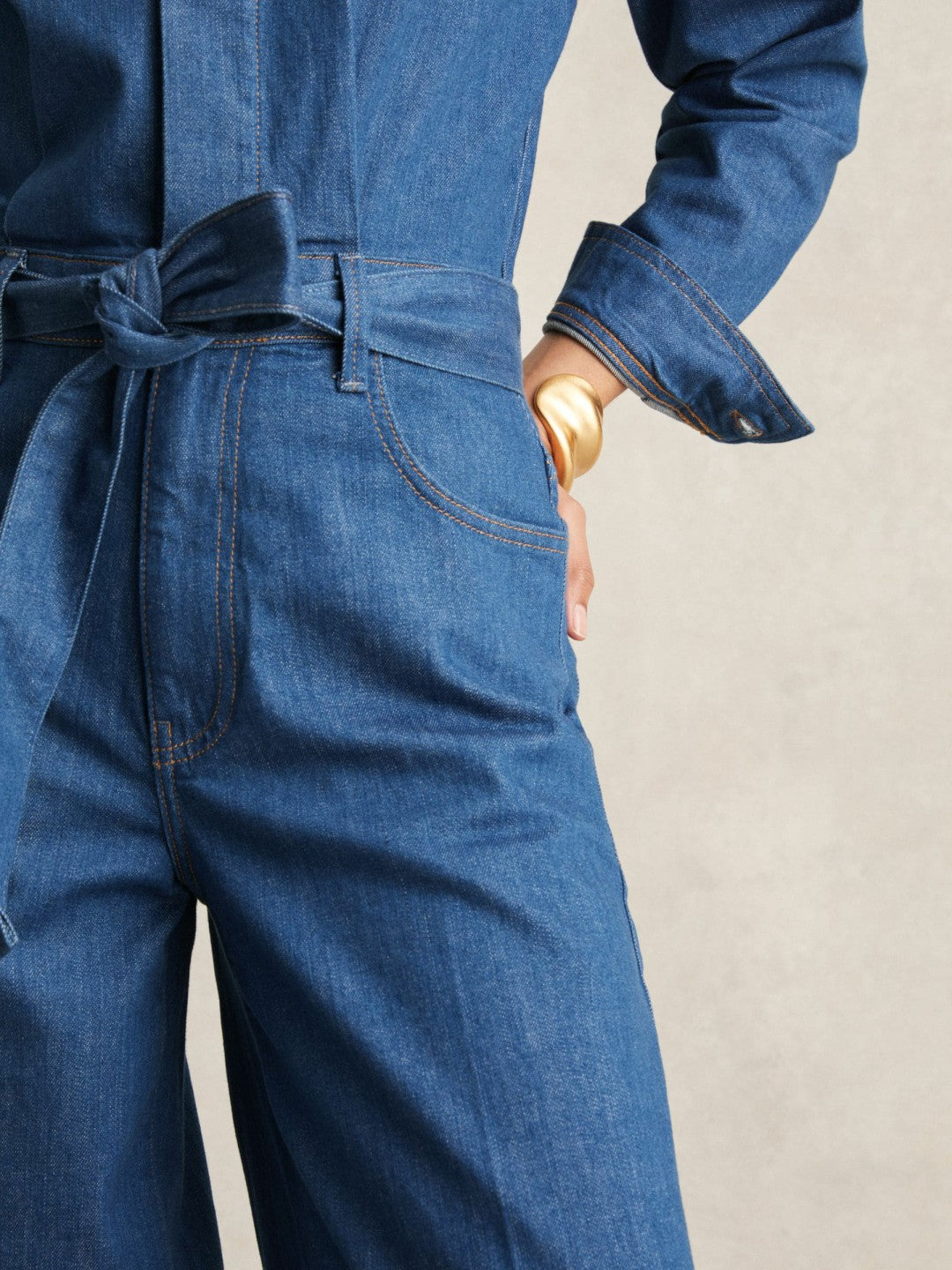 Paige Maraya Blue Wide Leg Belted Denim Jumpsuit in Maraya Blue Women | Reiss