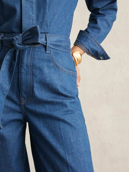 Paige Maraya Blue Wide Leg Belted Denim Jumpsuit in Maraya Blue Women | Reiss