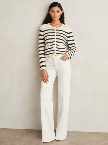 Paige Ecru Wide Leg Pintuck Jeans in Ecru Women | Reiss