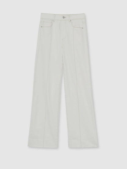 Paige Ecru Wide Leg Pintuck Jeans in Ecru Women | Reiss
