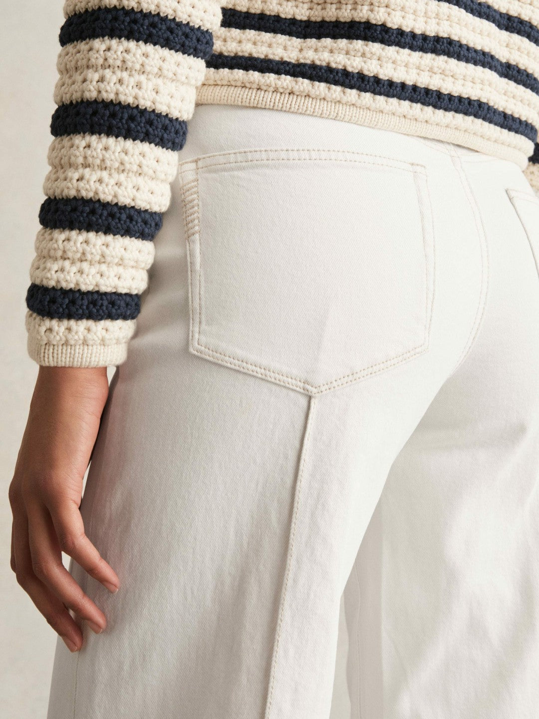 Paige Ecru Wide Leg Pintuck Jeans in Ecru Women | Reiss