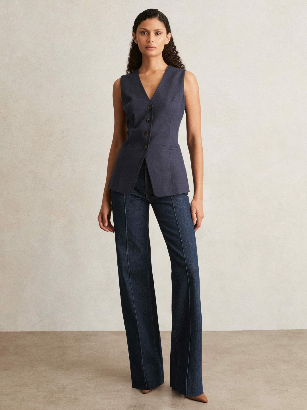 Paige Wide Leg Pintuck Jeans in Anais Blue Women | Reiss