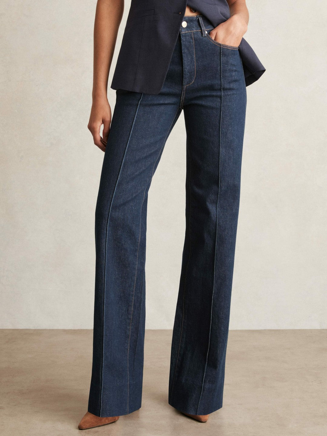 Paige Wide Leg Pintuck Jeans in Anais Blue Women | Reiss