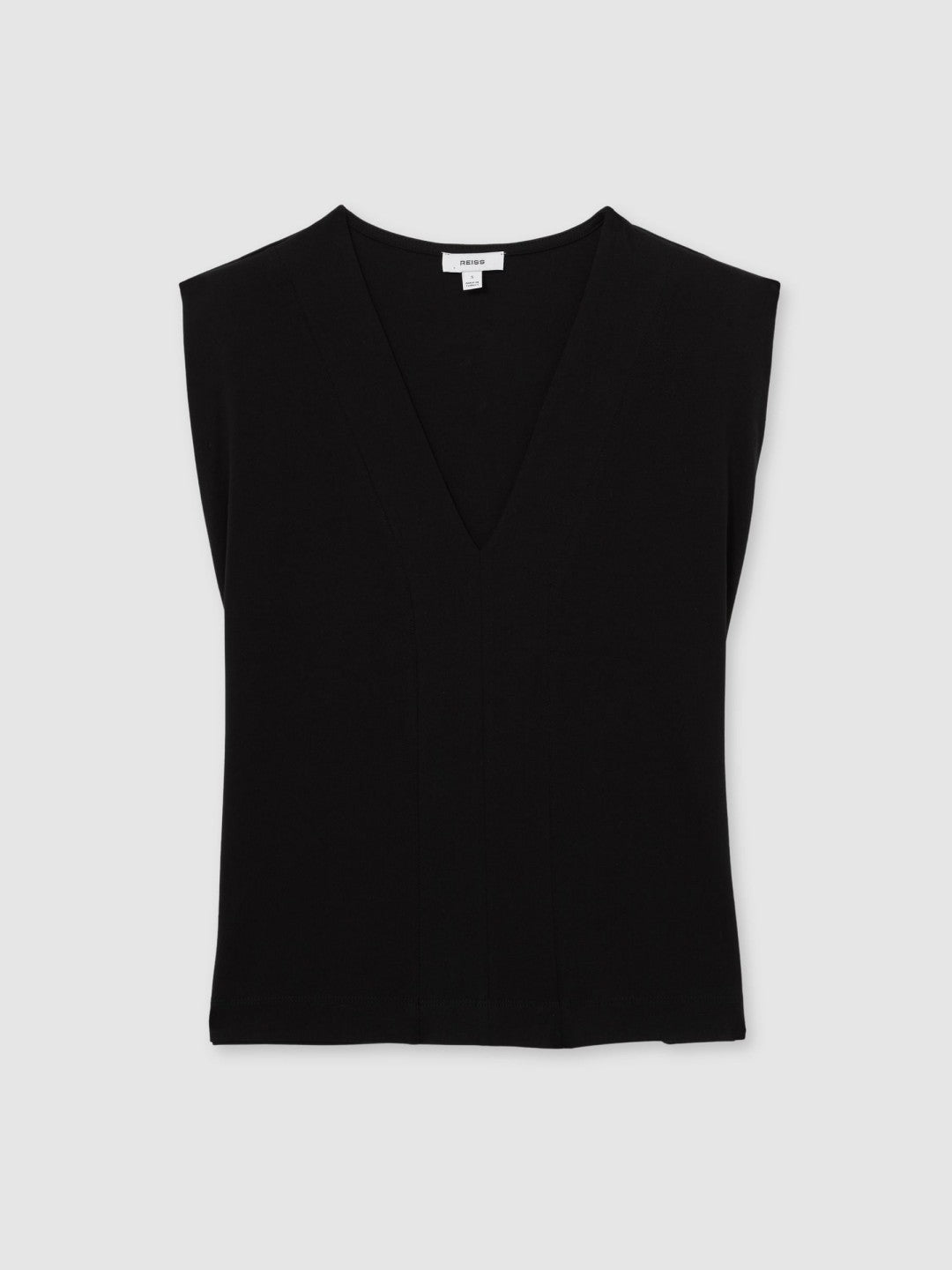 Cotton Shoulder-Pad V-Neck Top in Black Women | Reiss