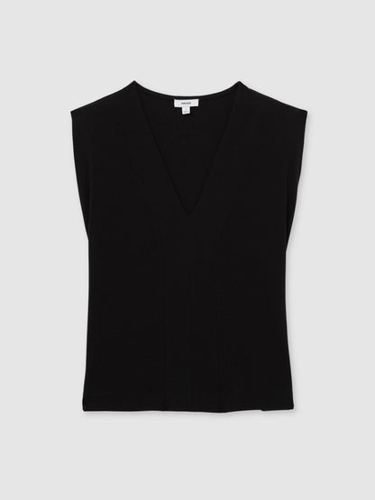 Cotton Shoulder-Pad V-Neck Top in Black Women | Reiss